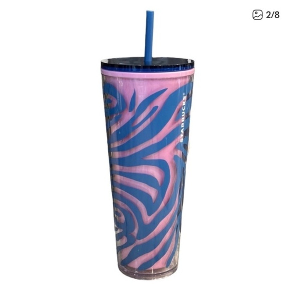 Starbucks Tumbler Cold Cup RARE 2021 Zebra Print Purple Blue Venti 24oz Straw